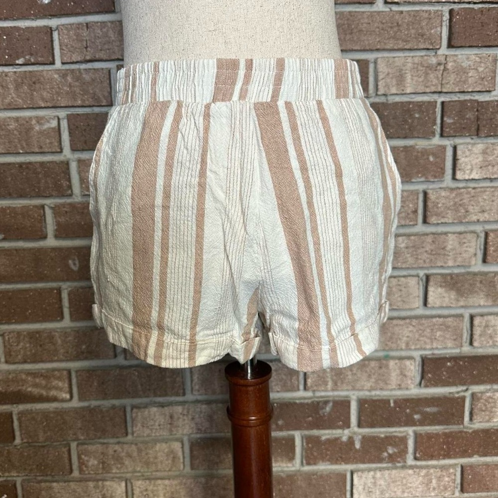 tan and white striped linen blend shorts from forever 21
